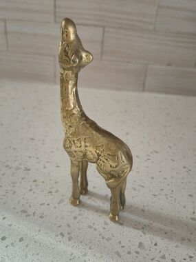 Vintage Solid Brass Baby Giraffe Figurine Textured Spotted Statue